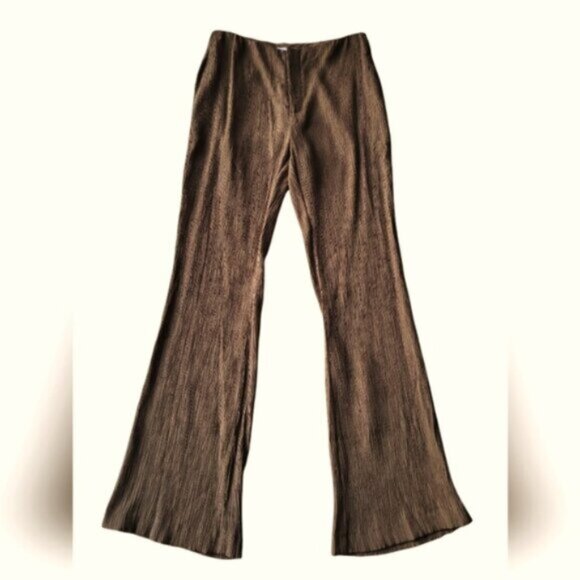 Zara High Waist Flared Leg Crinkle Pants Tall Size Medium - Picture 9 of 9